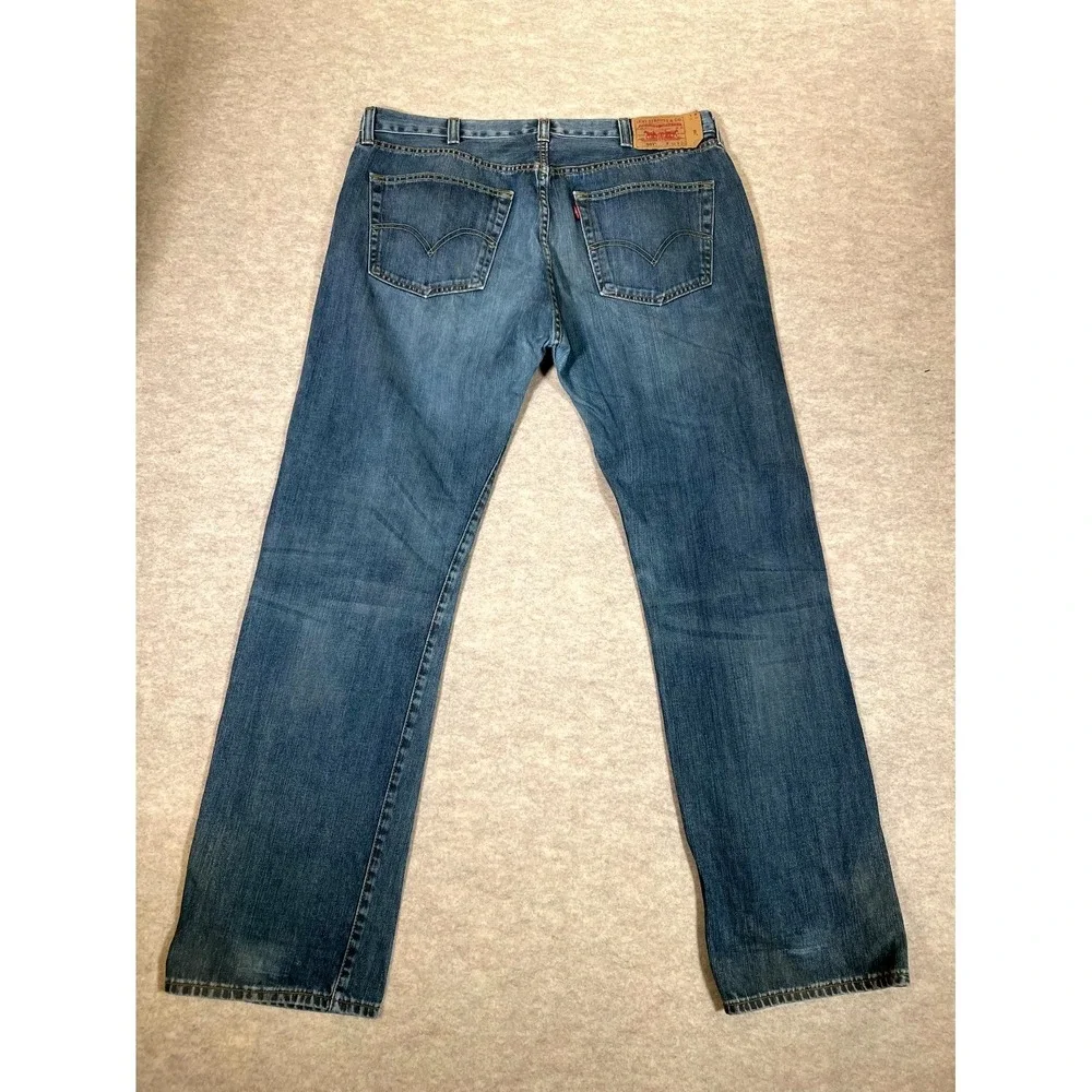 Levis 501 Straight Leg Jeans Mens‎ 40x34 Blue Whiskering Denim Button Fly Cotton